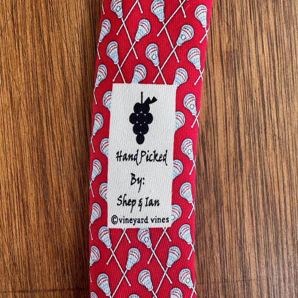 Vineyard Vines Red Silk Tie with White Lacrosse Motif - Picture 2 of 7